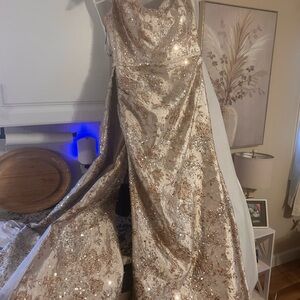 Rina diMontella Champagne Sequin gown for mother of the bride/groom